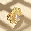 Flower 304 Stainless Steel White Shell Finger Rings for Women RJEW-G346-11G-02-2