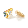 Enamel Triangle Stud Earrings with Imitation Pearl for Women EJEW-F277-01LG-2