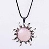 Natural Rose Quartz Sun Pendant Necklace NV9131-1-1