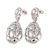 Retro Hollow Oval Drawbench Brass Dangle Stud Earrings for Women EJEW-G391-13P-2