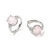 Brass Micro Pave Cubic Zirconia with Natural Rose Quartz Cuff Open Rings RJEW-T035-01P-L-4