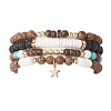 4Pcs 4 Styles Wood & Natural Lava Rock Round Beaded Stretch Bracelet Sets BJEW-JB10811-1