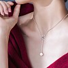 Christmas Snowflake with Pearl Tassel Pendant Lariat Necklace JN1055A-3