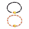 2Pcs 2 Colors Halloween Candy Corn Acrylic & Glass Seed Beaded Stretch Bracelet Sets BJEW-JB10524-1