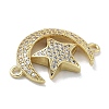 Rack Plating Brass Micro Pave Clear Cubic Zirconia Moon with Star Connector Charms KK-A234-056G-2