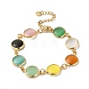 Colorful Flat Round Cat Eye & Brass Link Chain Bracelets for Women NJEW-K269-08KCG-1