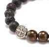 Natural Bronzite & Lava Rock Round Beads Stretch Bracelet BJEW-JB07457-4