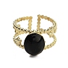 Oval Natural Black Agate Finger Rings RJEW-N046-05D-G-1