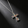 Alloy Rhinestone Enamel Floral Cross Pendant Necklaces for Women WGDC600-01-5