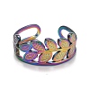 Rainbow Color Ion Plating(IP) 304 Stainless Steel Leaf Wrap Open Cuff Ring for Women RJEW-A005-10-2