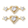 Rack Plating Brass Cubic Zirconia Triple Heart Connector Charm KK-C084-05G-03-1