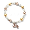 Synthetic Hematite & Glass Pearl Round Beaded Stretch Bracelet with Alloy Enamel Squirrel Charm BJEW-JB09434-3