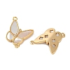 Brass Clear Cubic Zirconia Pave Natural Shell Butterfly Connector Charms KK-P283-08G-2