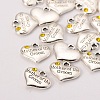 Wedding Theme Antique Silver Tone Tibetan Style Alloy Heart with Mother of the Groom Rhinestone Charms TIBEP-N005-17D-2