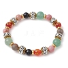 Round Natural Black Onyx & Natural African Bloodstone & Rhodonite & Green Aventurine & Om Mani Carnelian & Coin Round Alloy Beaded Stretch Bracelets BJEW-JB10722-1