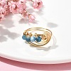 Natural Apatite Copper Round Beaded Finger Ring RJEW-TA00103-04-2