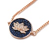 Rack Plating Brass Micro Pave Clear & Dark Blue Cubic Zirconia Box Chain Lotus Flower Link Slider Bracelets BJEW-G716-01RG-2