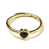 Heart Natural Dyed & Heated Black Agate Adjustable Rings RJEW-Q818-02G-05-3