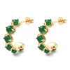 Brass & Green Glass Stud Earrings EJEW-G415-01A-G-1