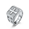 Square with Cross Pattern 304 Stainless Steel Finger Rings for Men FS-WGAC6B1-01-2