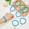 FIBLOOM 8Pcs 8 Style Synthetic Turquoise Round Beaded Stretch Bracelets Set with Alloy Charms BJEW-FI0001-83-3