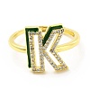 Mixed Color Enamel Initial Letter Adjustable Ring with Clear Cubic Zirconia RJEW-P045-01G-K-2