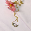 Brass Pave Gray Cat Eye Faceted Oval Pendant Necklaces for Women WG13C77-01-2