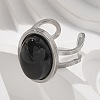 Oval Natural Black Agate Finger Rings RJEW-M062-02P-03-5