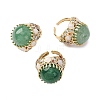 Half Round Natural Green Aventurine Cubic Zirconia Cuff Rings RJEW-M076-01G-05-2