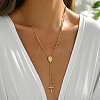 201 Stainless Steel Crystal Rhinestone Relief Portrait Saint Pendant Tassel Cross Rosary Bead Necklaces for Women EU5525-1-3