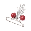 Halloween Skeleton Hand Alloy & Synthetic Coral Flower Pendants Kilt Pins JEWB-BR00169-4