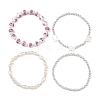 4Pcs 4 Styles Printed Porcelain Beads & Synthetic Hematite Beads & Shell Beads & ABS Plastic Pearl Stretch Bracelets Sets for Women BJEW-JB14203-02-3