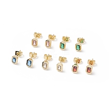 Cubic Zirconia Rectangle Stud Earrings EJEW-B014-23G