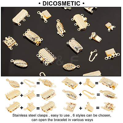 30 Sets 6 Styles 304 Stainless Steel Box Clasps STAS-DC0009-61-1