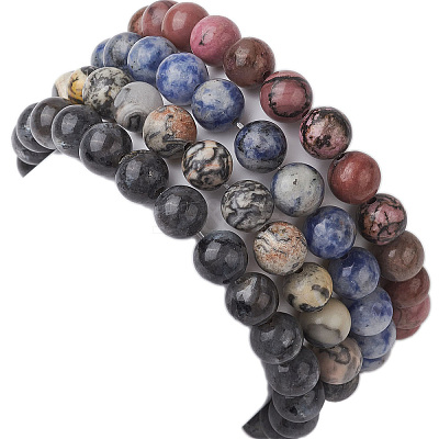 4Pcs Constellation 8mm Round Natural Larvikite & Blue Spot Jasper & Rhodonite & Picasso Jasper Beaded Stretch Bracelets for Women BJEW-JB10639-1