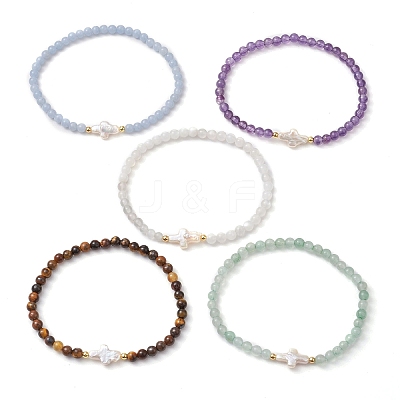 Natural  Mixed Gemstone Beaded Stretch Bracelets BJEW-JB11272-1