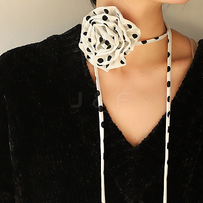 Polka Dot Pattern Fabric Rose Tie Choker Necklaces for Women NJEW-Z022-01C-1