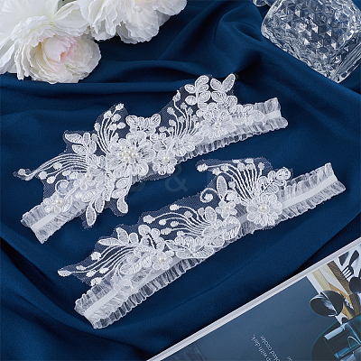 Lace Elastic Bridal Garters AJEW-WH0347-96-1