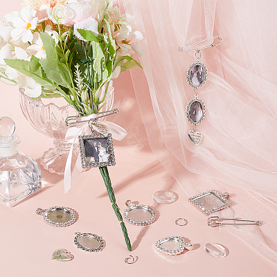 DIY Blank Dome Alloy Glass & Iron Brooch Jewelry Making Kits for Wedding Bouquet Ornaments DIY-UN0006-25-1