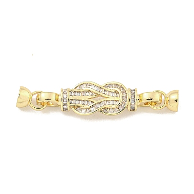 Brass Micro Pave Clear Cubic Zirconia Fold Over Clasps KK-S386-12G-1