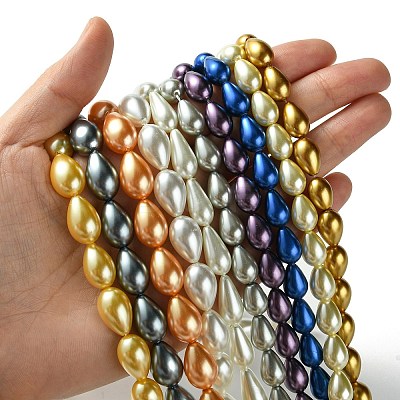 Teardrop Grade A Glass Pearl Beads Strands HY-E001-08-1