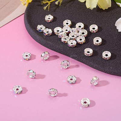 30Pcs 2 Colors Brass Rhinestone Spacer Beads RB-TA0001-29I-1