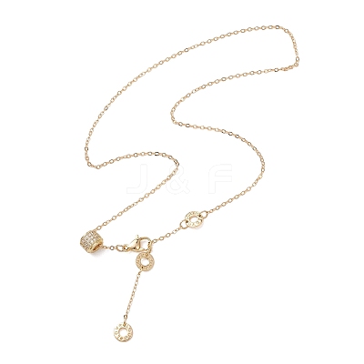 Brass Micro Pave Clear Cubic Zirconia Column Bead and Love Disc Pendant Cable Chain Necklaces NJEW-JN05768-1