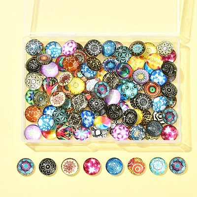 100Pcs Printed Glass Half Round Dome Cabochons GGLA-FS0001-13-1