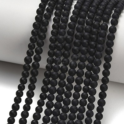 Frosted Natural Black Agate(Dyed & Heated) Beads Strands G-C289-B04-4mm-1