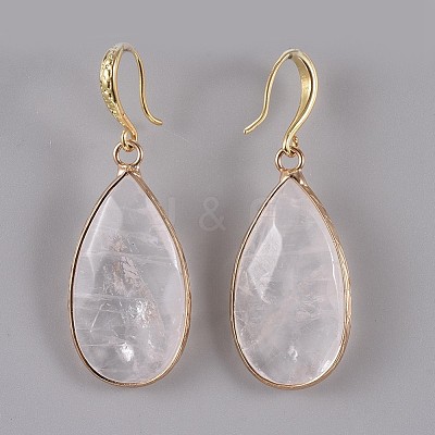 Teardrop Natural Quartz Crystal Dangle Earrings EJEW-JE02998-02-1
