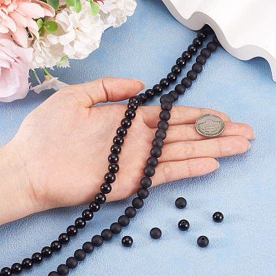 2 Strands 2 Styles Natural Black Onyx(Dyed & Heated) Beads Strands G-TA0003-52-8mm-1