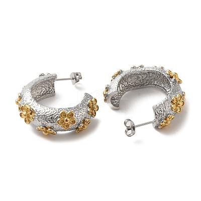 Tarnish Resistant Ring with Flower 304 Stainless Steel Stud Earrings EJEW-C075-03P-1