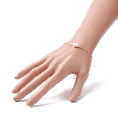 Oval Natural Pearl Beaded Slider Bracelet BJEW-JB09315-02-1
