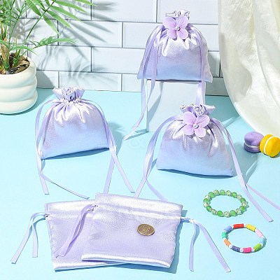 Satin Cloth Drawstring Pouches with Flower ST-CJ0048-001D-1